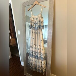 Joie 100% Silk Ivory And Blue Aztec Printed Maxi Dress Size XS